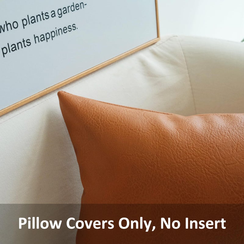 JOJUSIS Faux Leather Throw Pillow Covers 20x20 Inch Set of 2 Decorative Modern Boho Farmhouse Pillowcases for Couch Sofa Bed - Image 2